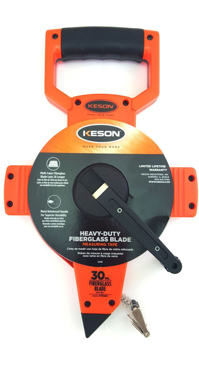 Keson OTR30M 30M Metric Fiberglass Tape Measure With Hook