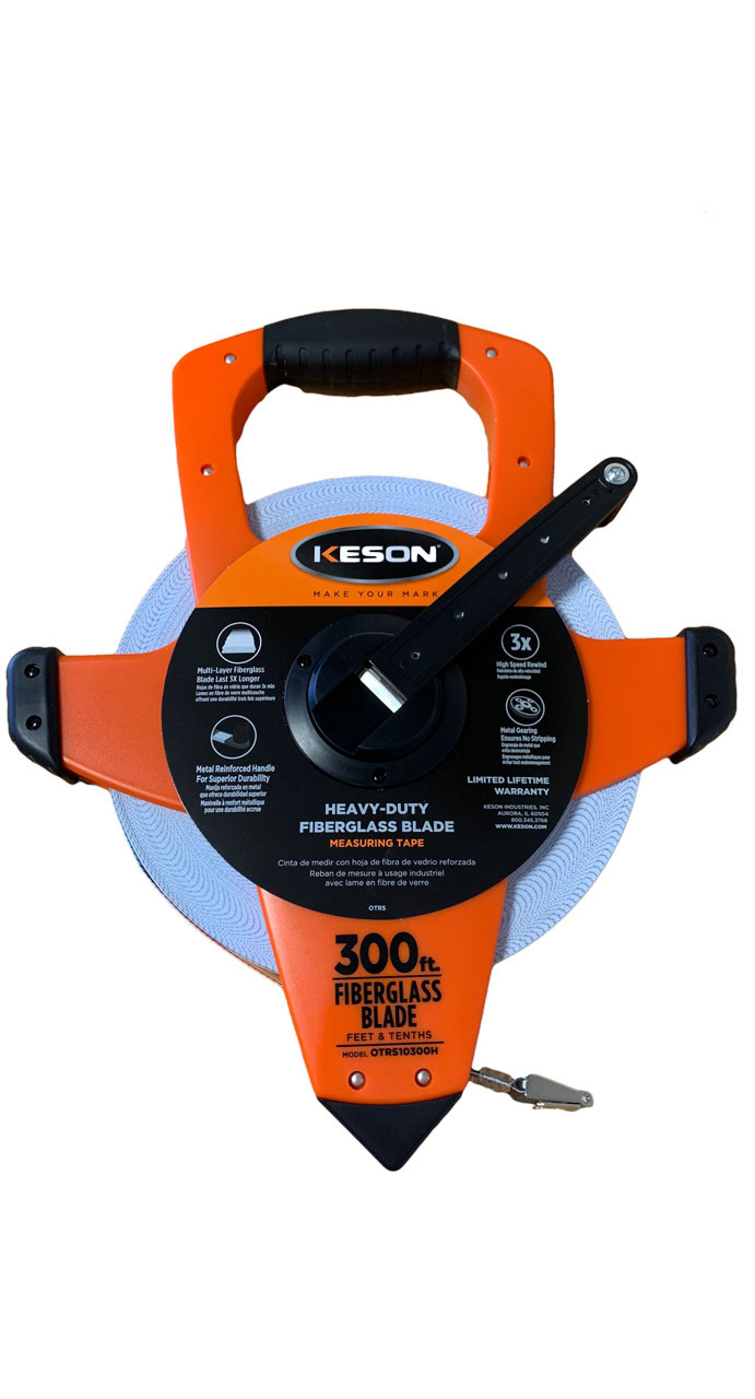Keson OTRS10300H Speed Rewind 300ft Zero at end of Hook Fiberglass 10ths