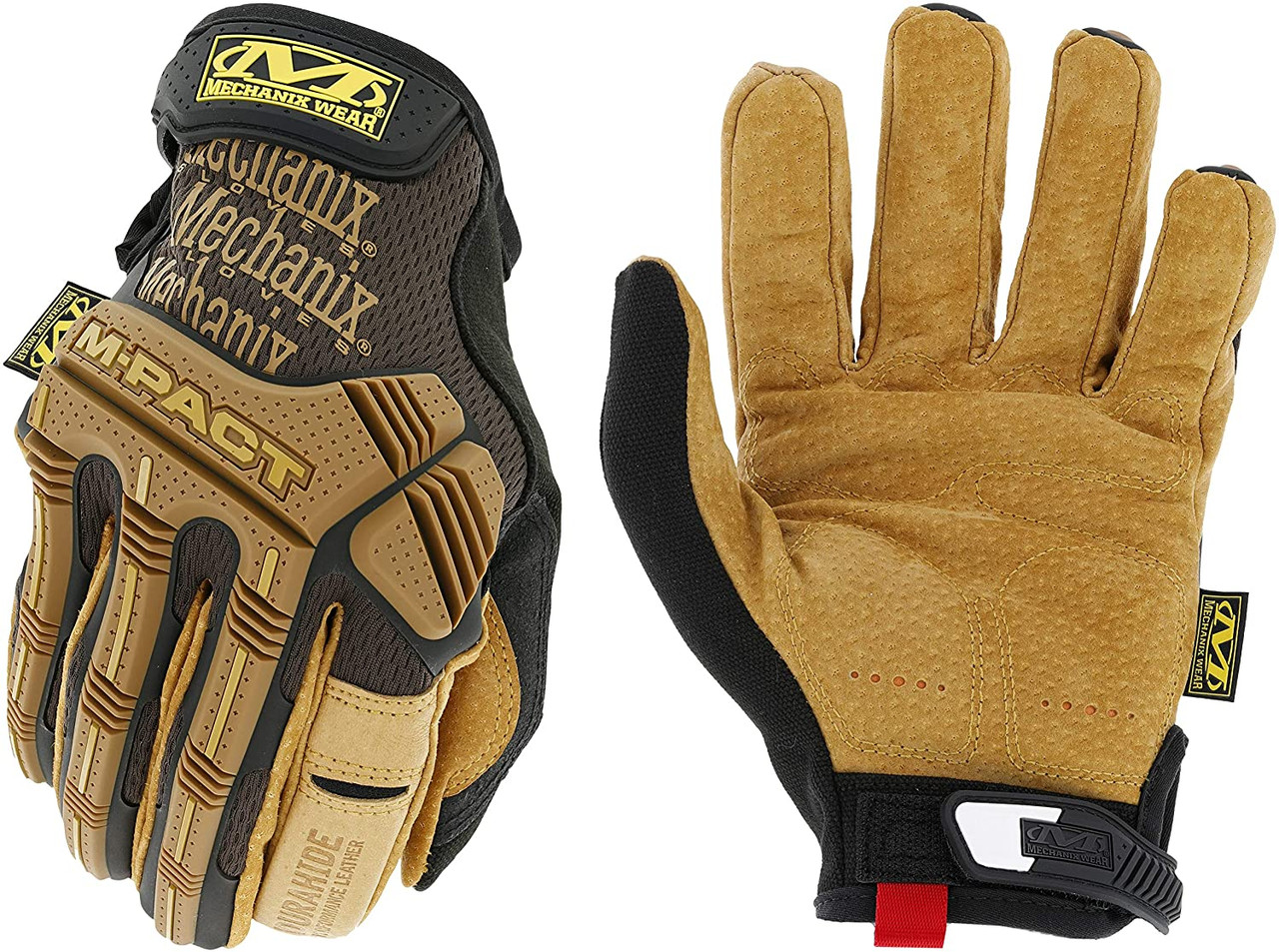 Mechanix Wear® Tan And Brown Leather M-Pact® Leather Full Finger Anti-Vibration Gloves With Hook And Loop Cuff